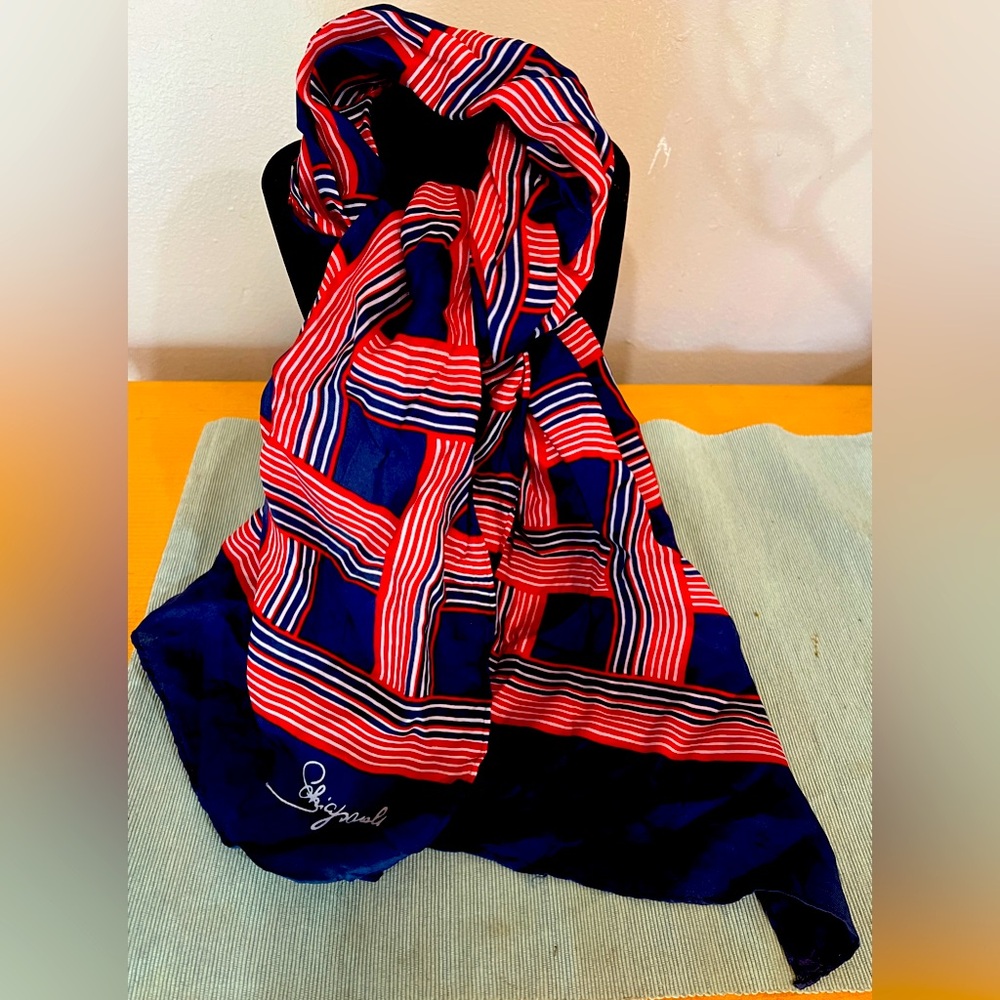 INCREDIBLE Schiaparelli Scarf Navy Blue Red White Nautical Vtg